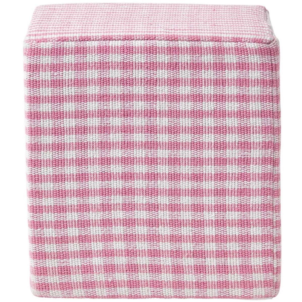 Gingham Check Cotton Cube Pouffe - Pink – image 2