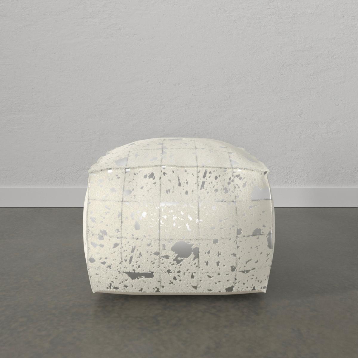 Carrie Indoor Genuine Hairon Pouf - Silver Foil – image 2