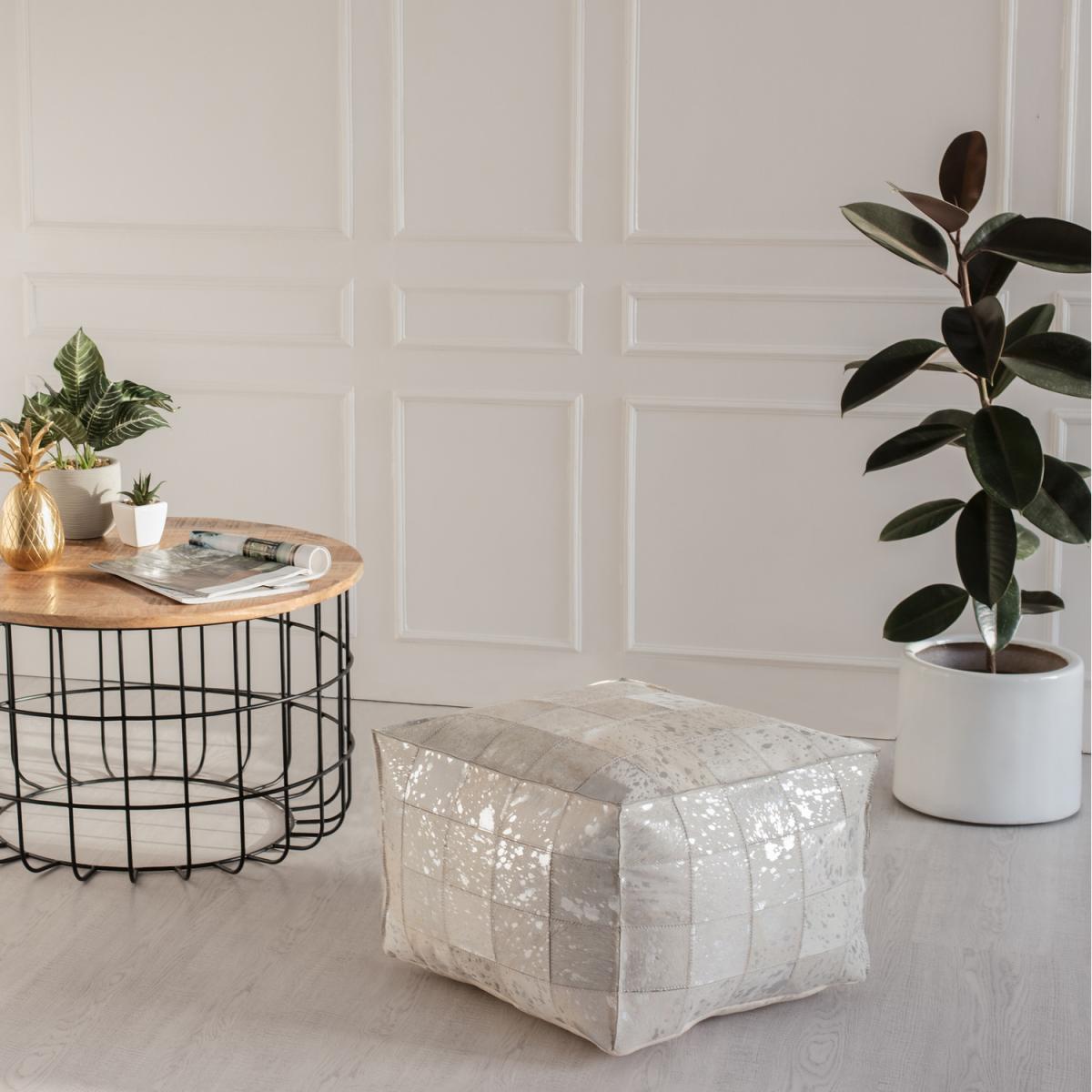 Carrie Indoor Genuine Hairon Pouf - Silver Foil – image 4