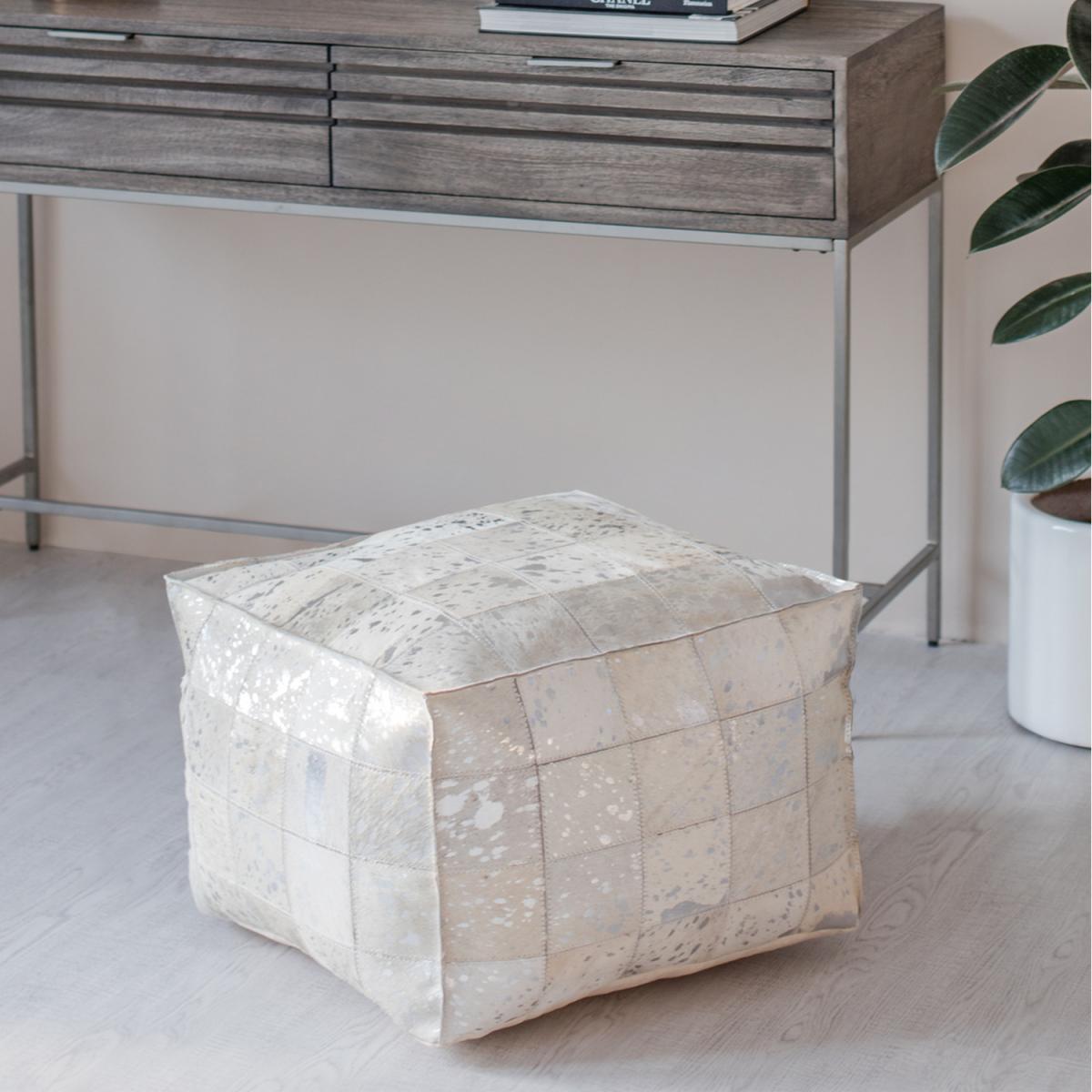 Carrie Indoor Genuine Hairon Pouf - Silver Foil – image 6