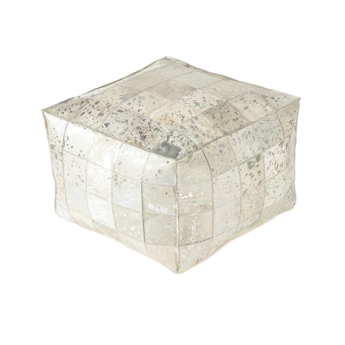 Carrie Indoor Genuine Hairon Pouf - Silver Foil – image 1