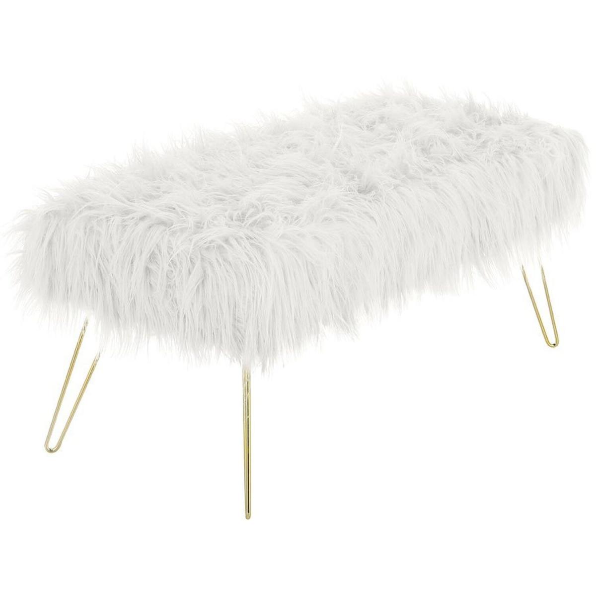 Modern Fluffy Bench Pouffe Stool - White – image 11
