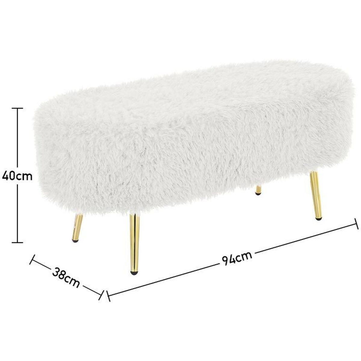 Modern Fluffy Bench Pouffe Stool - White – image 18