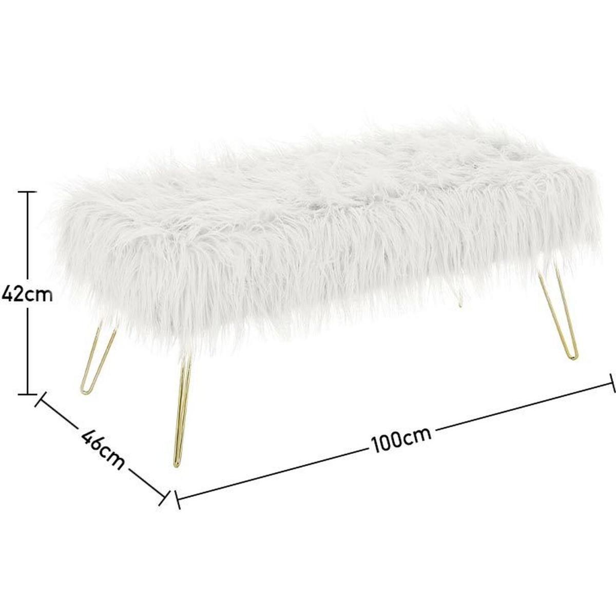 Modern Fluffy Bench Pouffe Stool - White – image 3