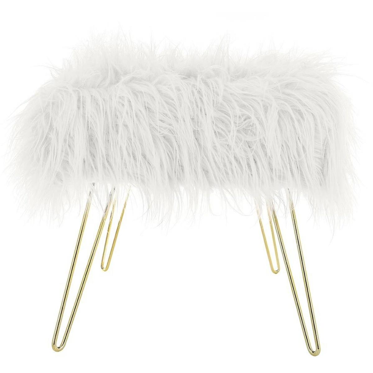 Modern Fluffy Bench Pouffe Stool - White – image 5