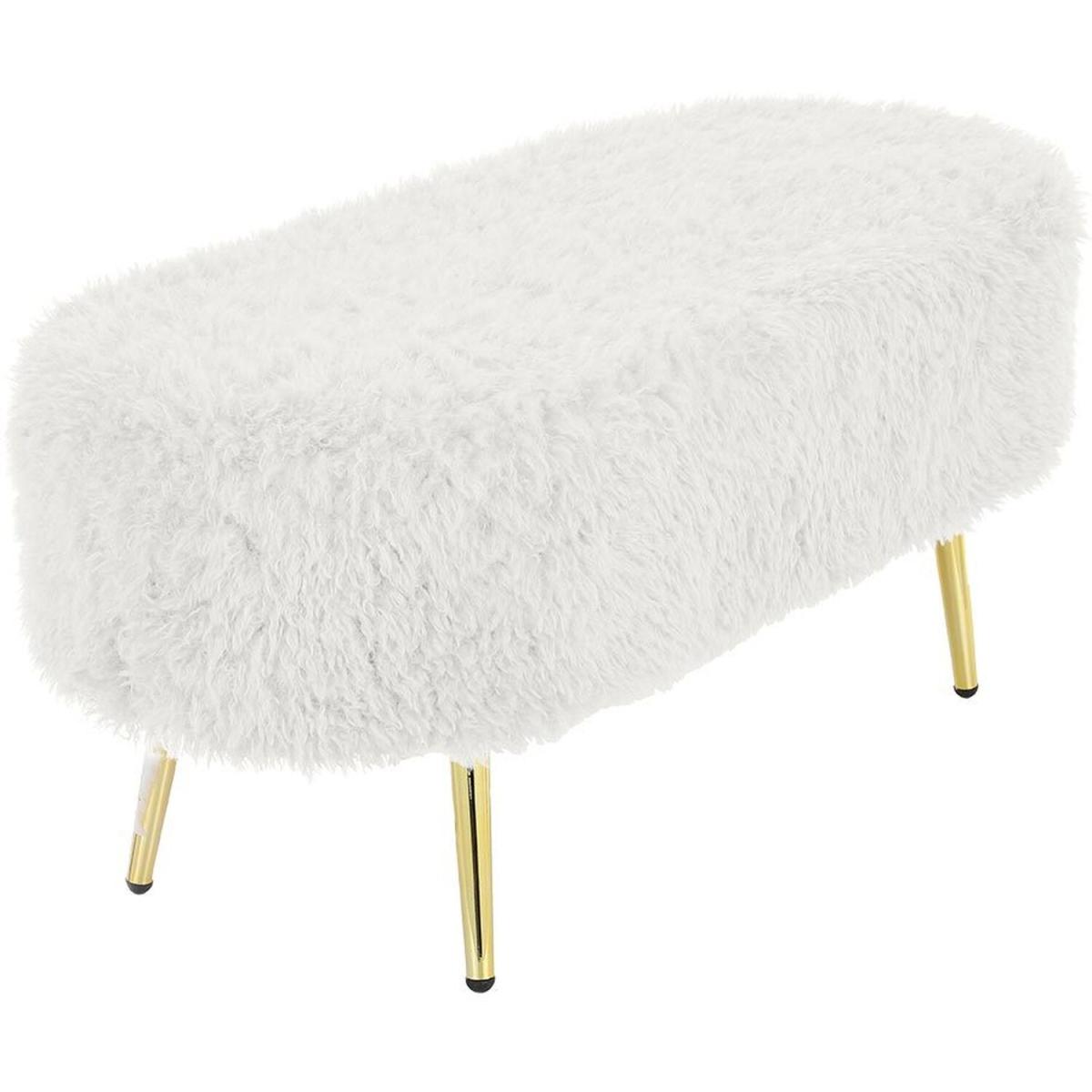 Modern Fluffy Bench Pouffe Stool - White – image 7