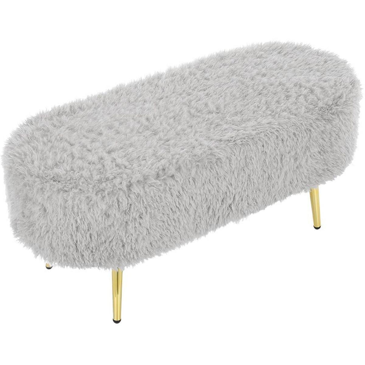 Modern Fluffy Bench Pouffe Stool - White – image 8