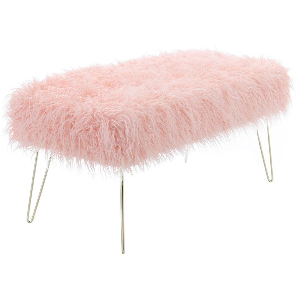 Modern Fluffy Bench Pouffe Stool - White – image 10