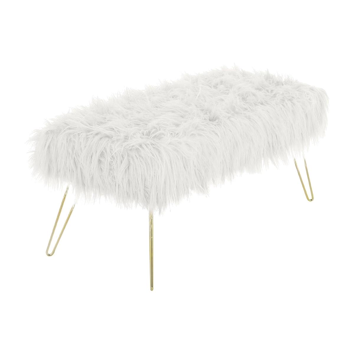 Modern Fluffy Bench Pouffe Stool - White – image 1