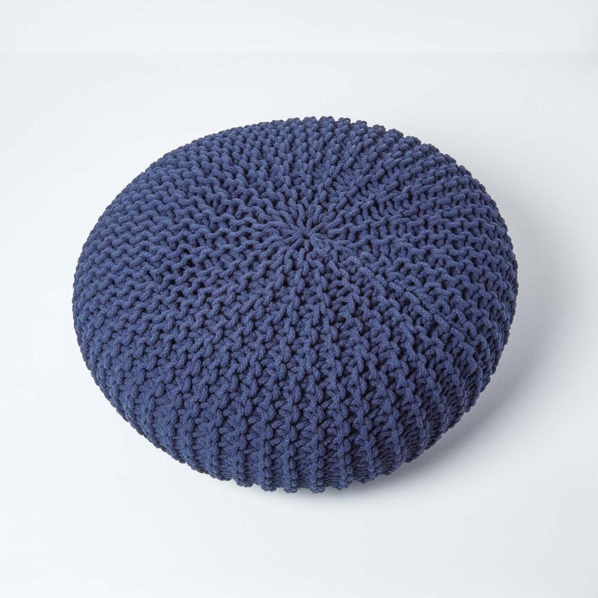 Round Cotton Knitted Pouffe - Navy / 70cm – image 2