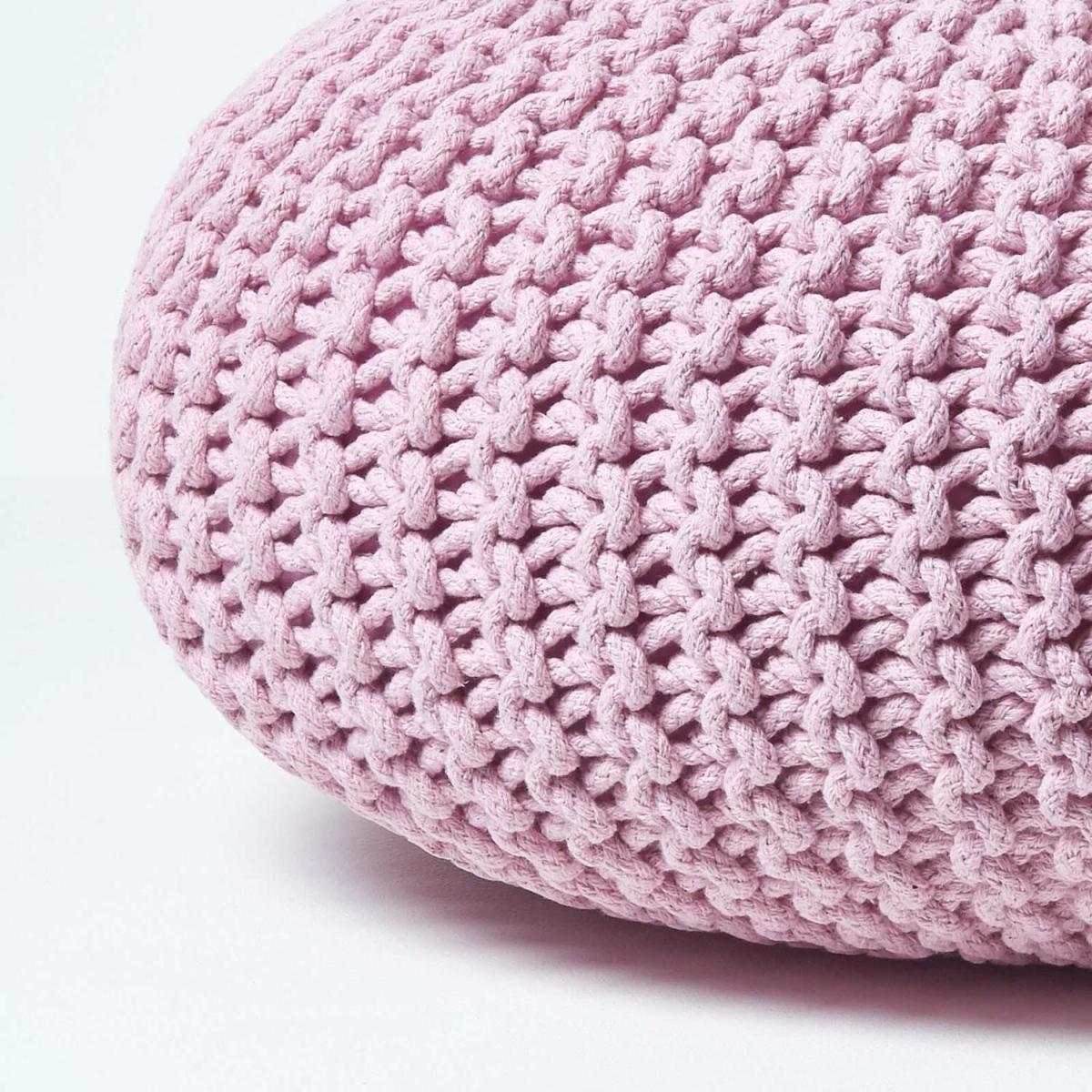 Round Cotton Knitted Pouffe - Pastel Pink / 70cm – image 2