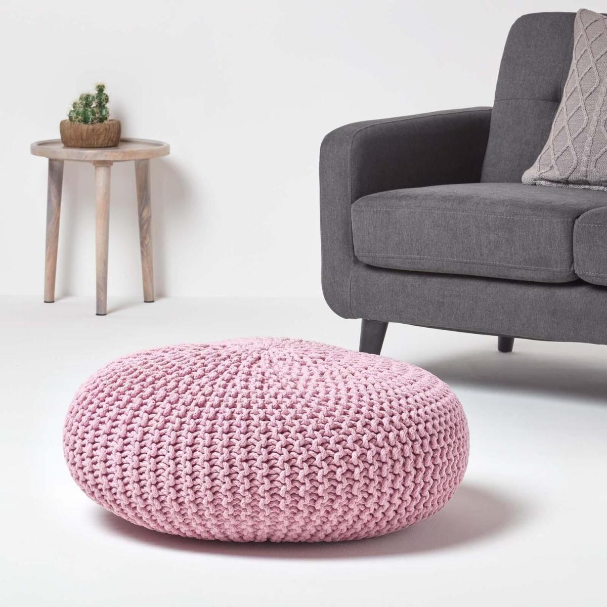 Round Cotton Knitted Pouffe - Pastel Pink / 70cm – image 3