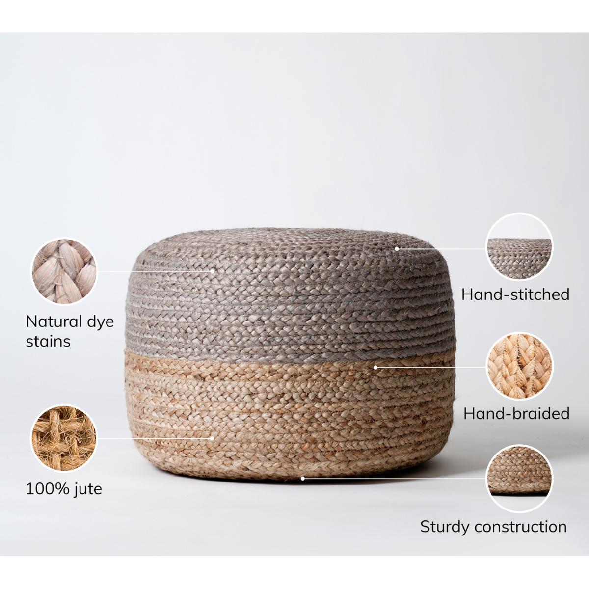 Hallam Pouf - Grey, Natural – image 5