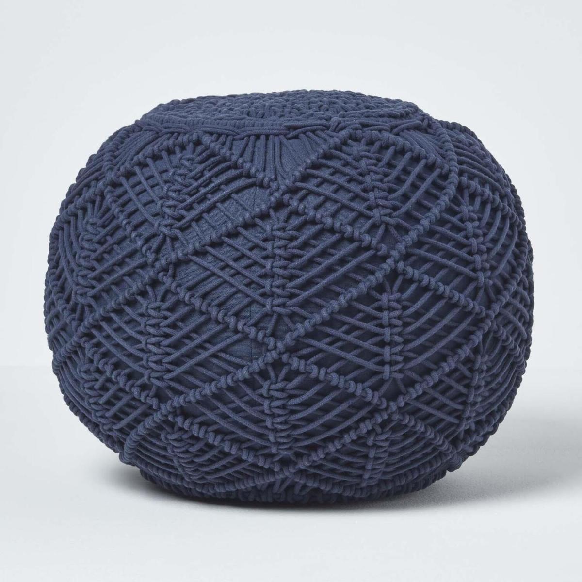 Macrame Crochet Knitted Pouffe - Navy / 40cm – image 2