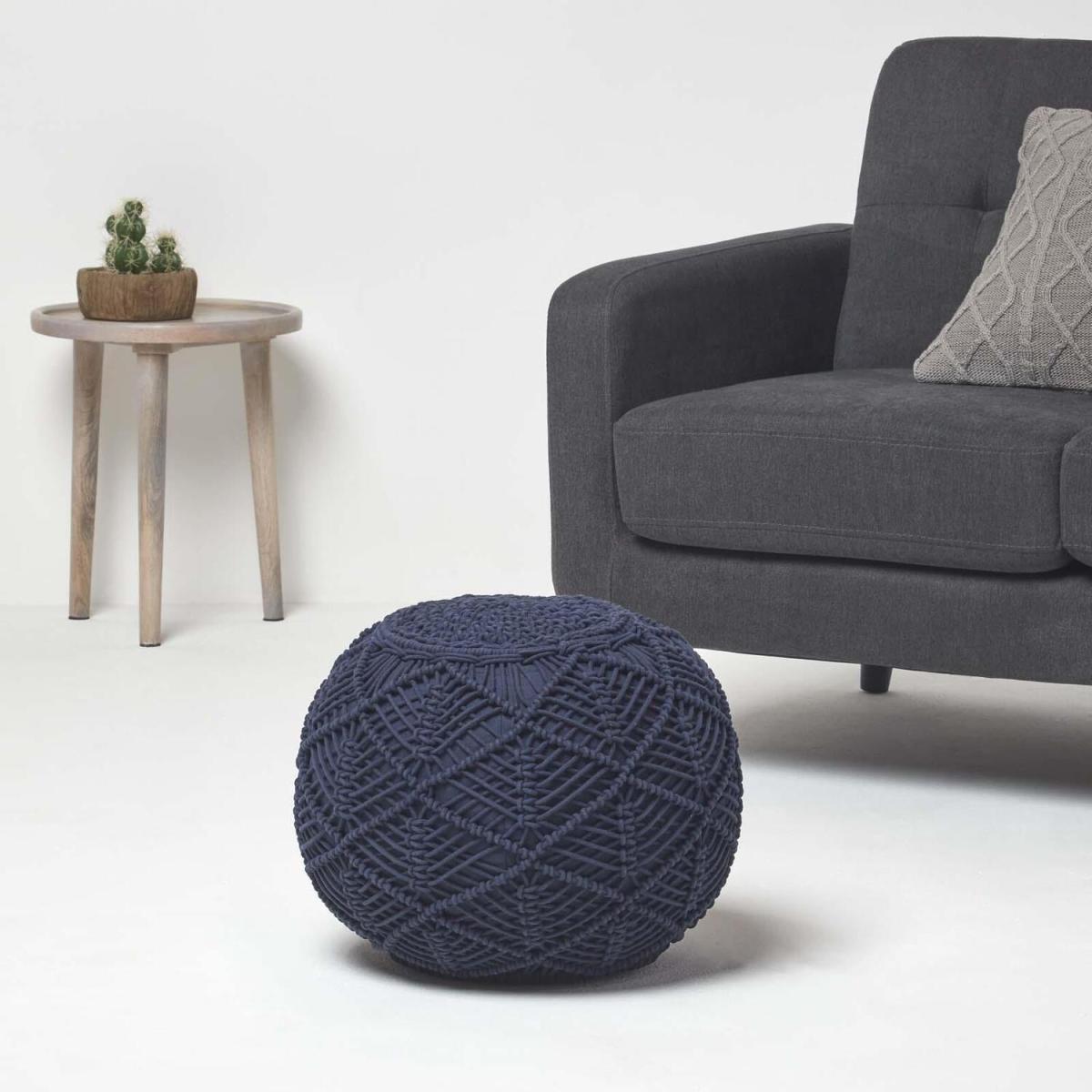Macrame Crochet Knitted Pouffe - Navy / 40cm – image 4