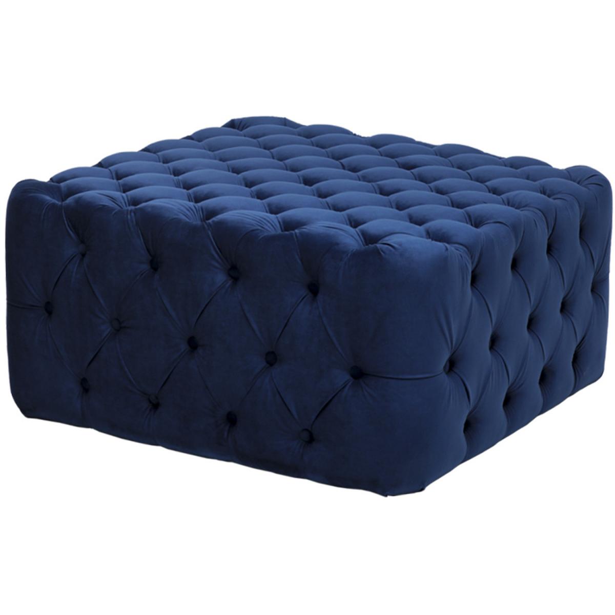 Velvet Buttoned Pouffe - Blue / 92cm – image 2