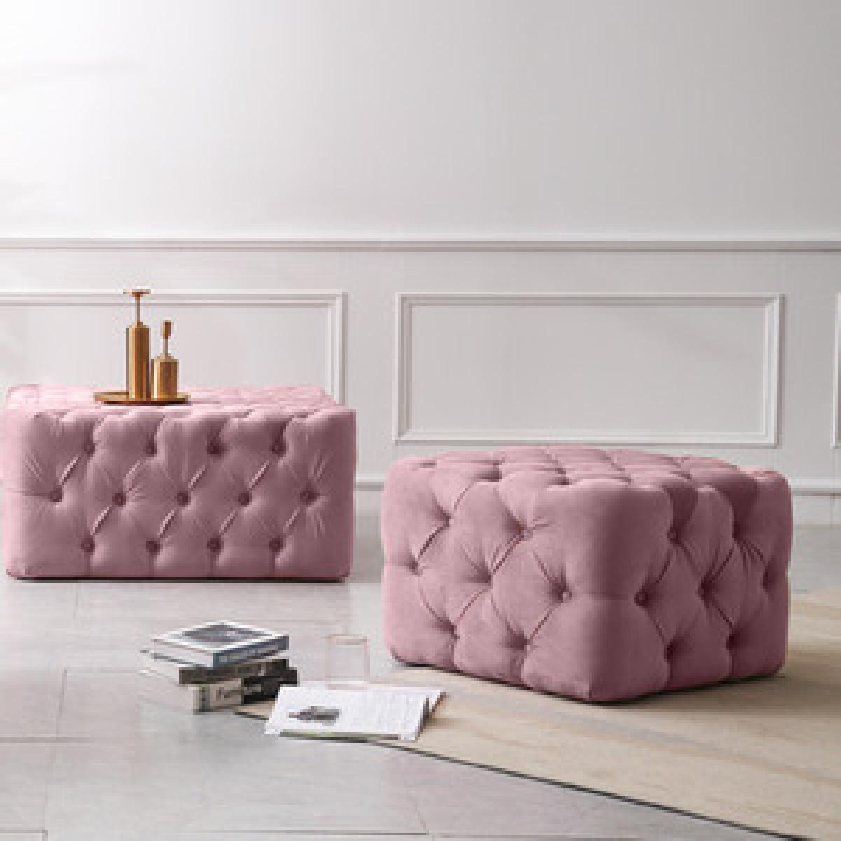 Velvet Buttoned Pouffe - Blue / 92cm – image 8