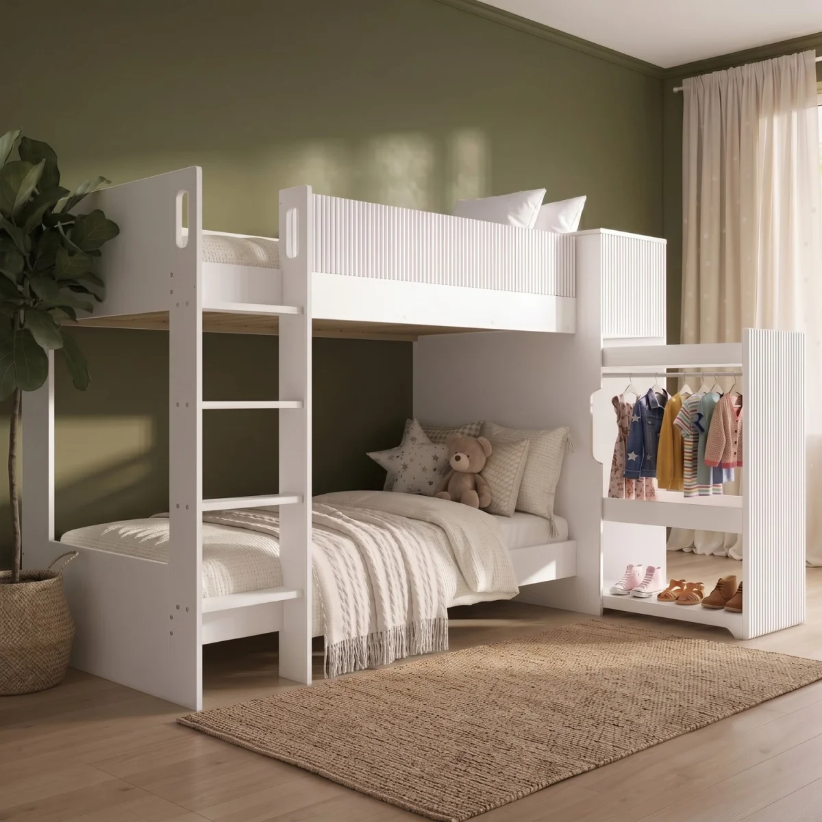 White Ribbed Detail Bunk Bed with Storage - Riya – image 2
