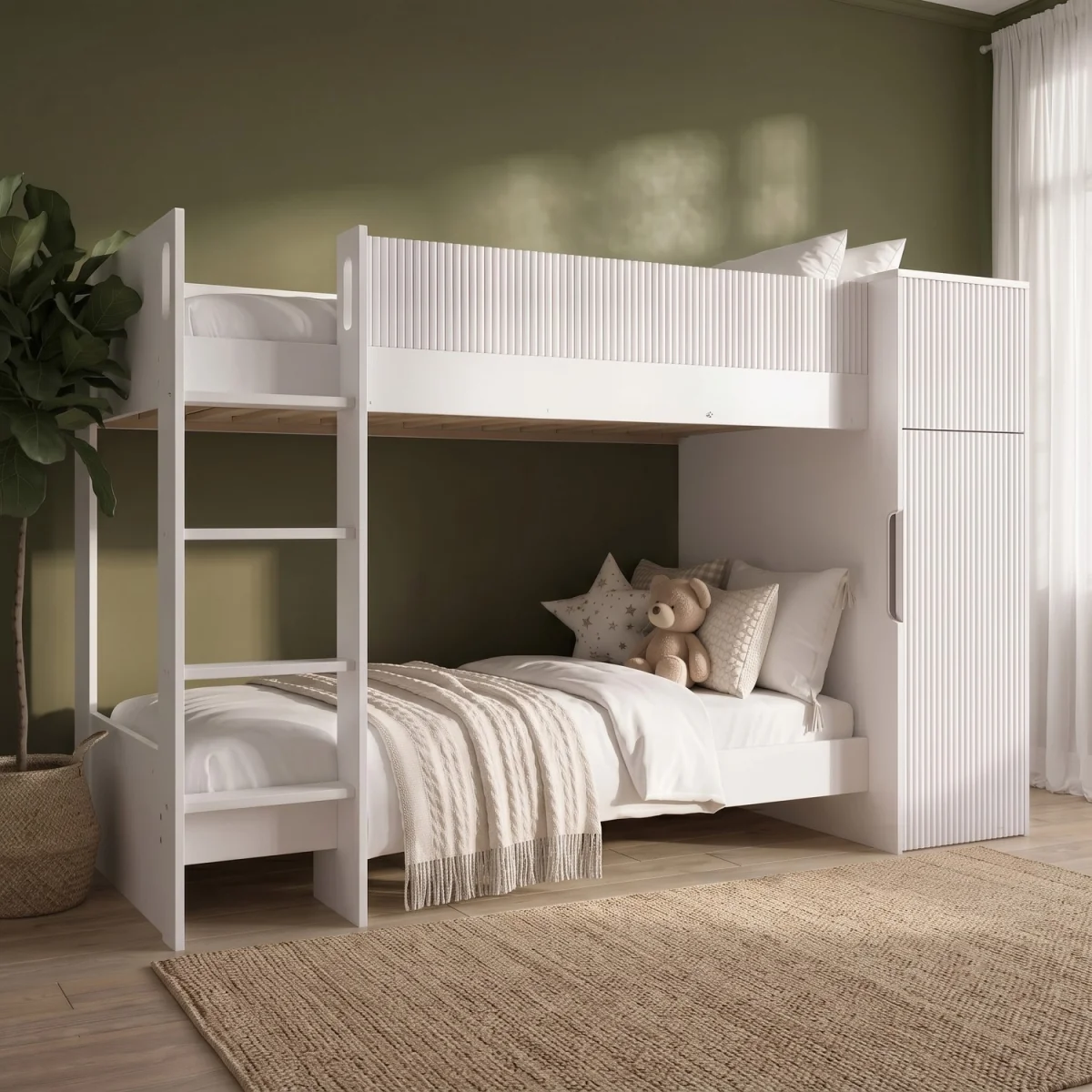 White Ribbed Detail Bunk Bed with Storage - Riya – image 3