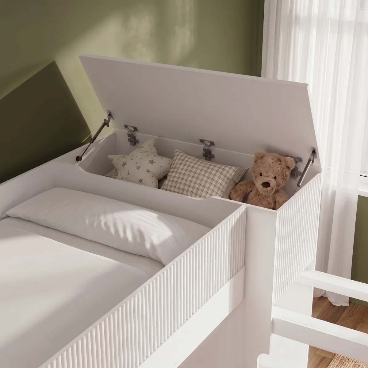 White Ribbed Detail Bunk Bed with Storage - Riya – image 5