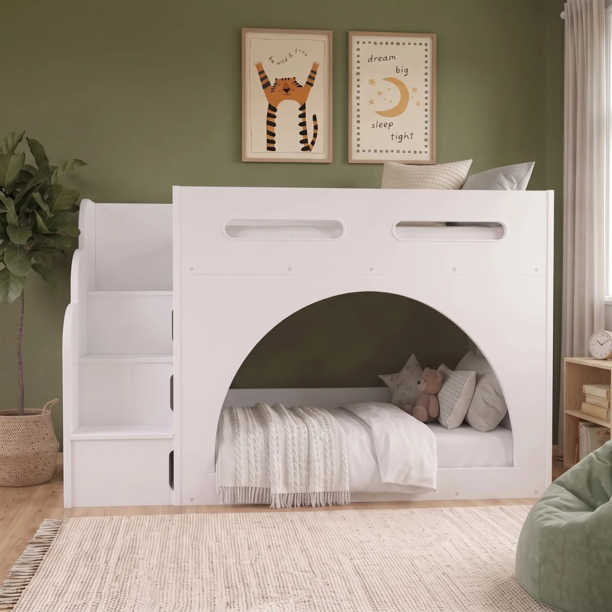 White Bunk Bed with Stairs and Storage - Rossa – image 2