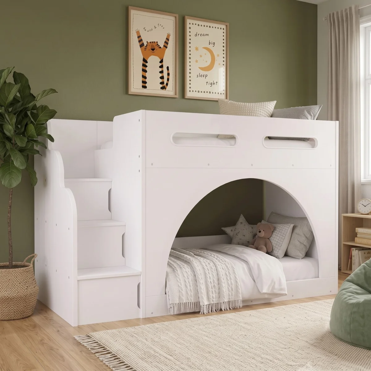 White Bunk Bed with Stairs and Storage - Rossa – image 3