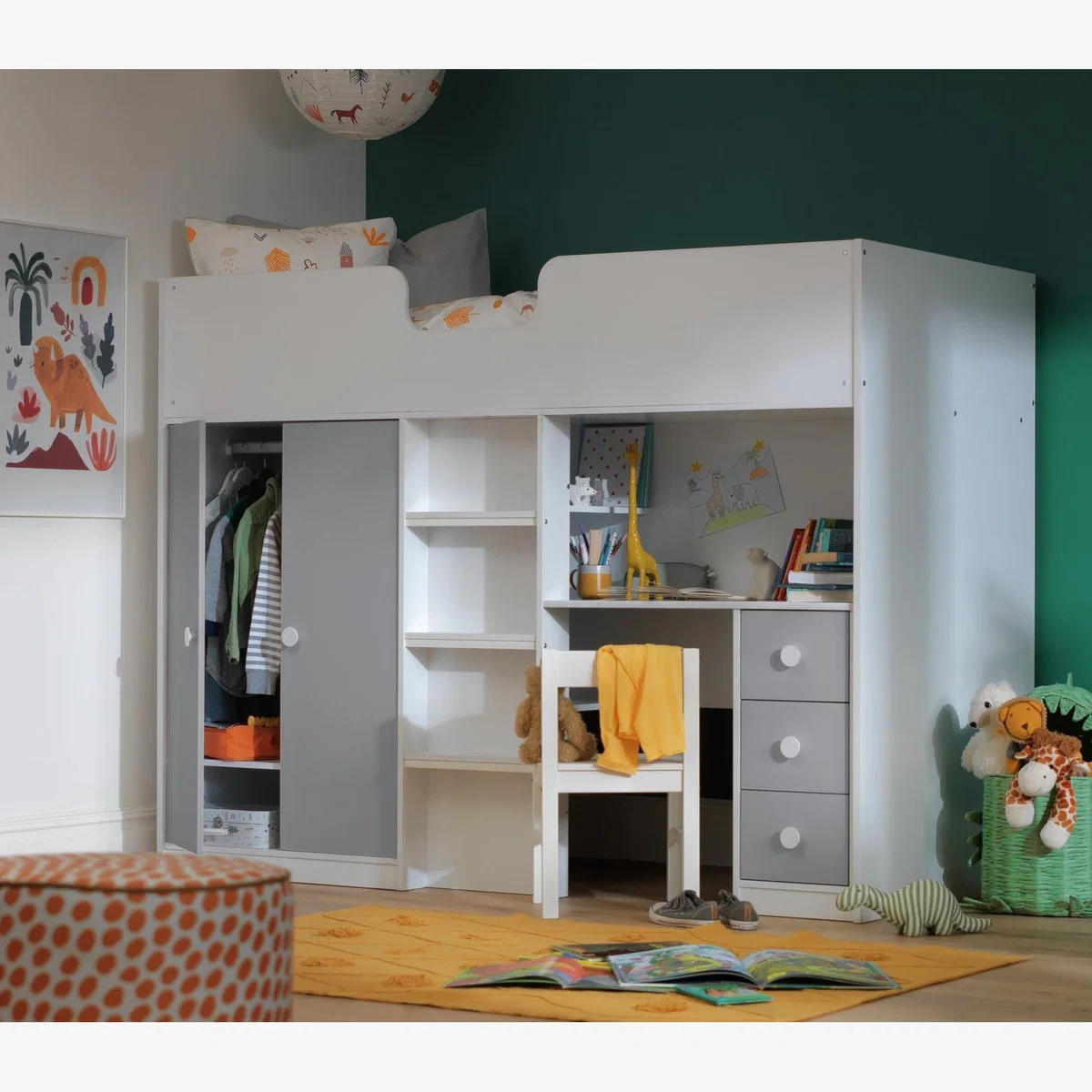 Habitat Jackson Single Highsleeper Bed Frame - White & Grey – image 1