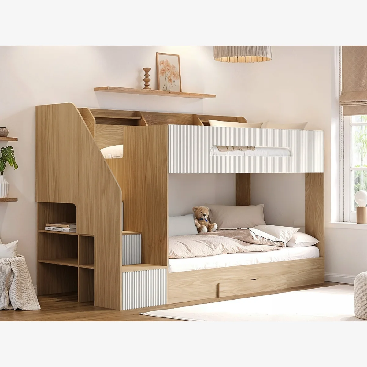 Finn Staircase Bunk Bed with Storage - White
