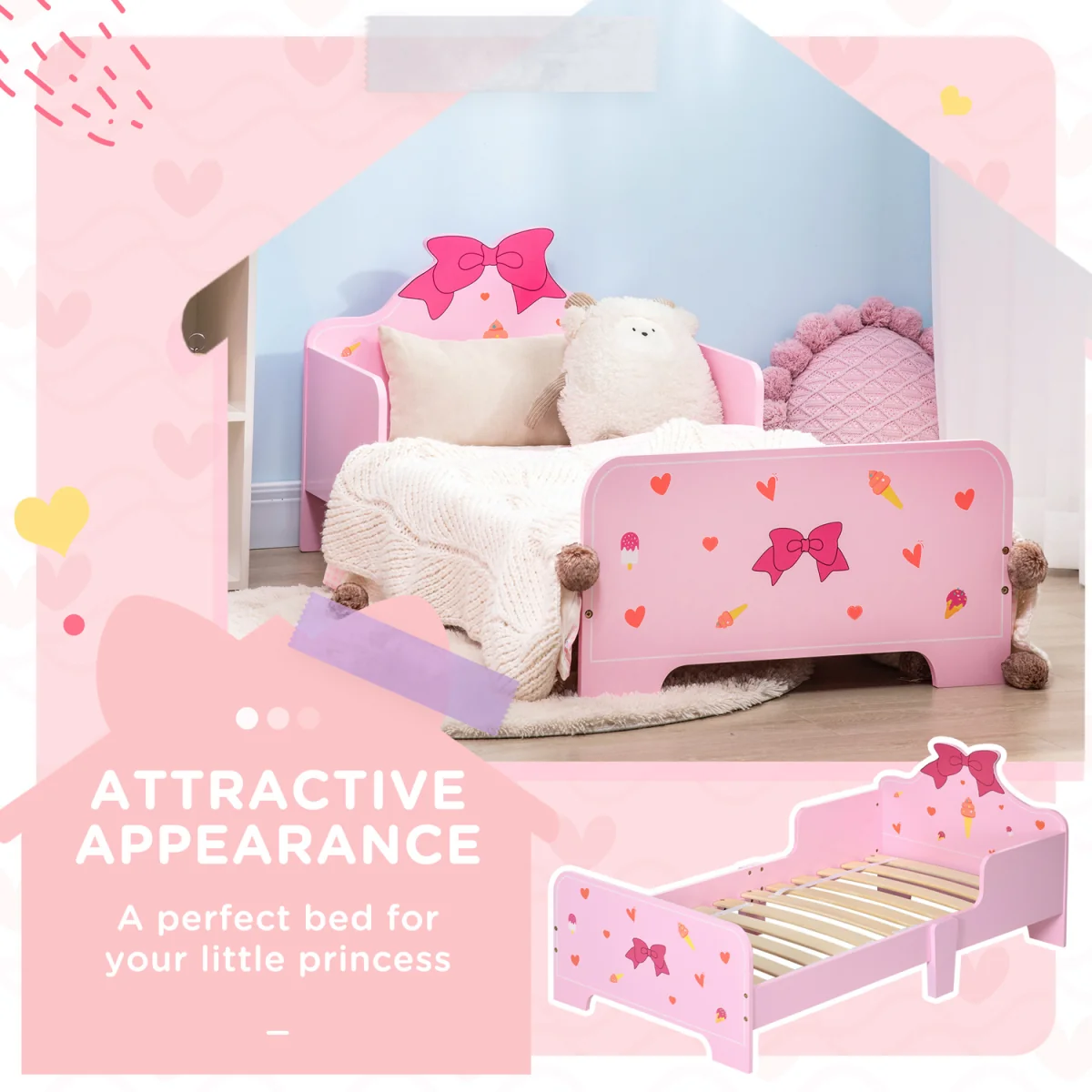 ZONEKIZ 3PCs Kids Bedroom Furniture Set Princess Themed for Ages 3-6 Pink - Pink – image 2