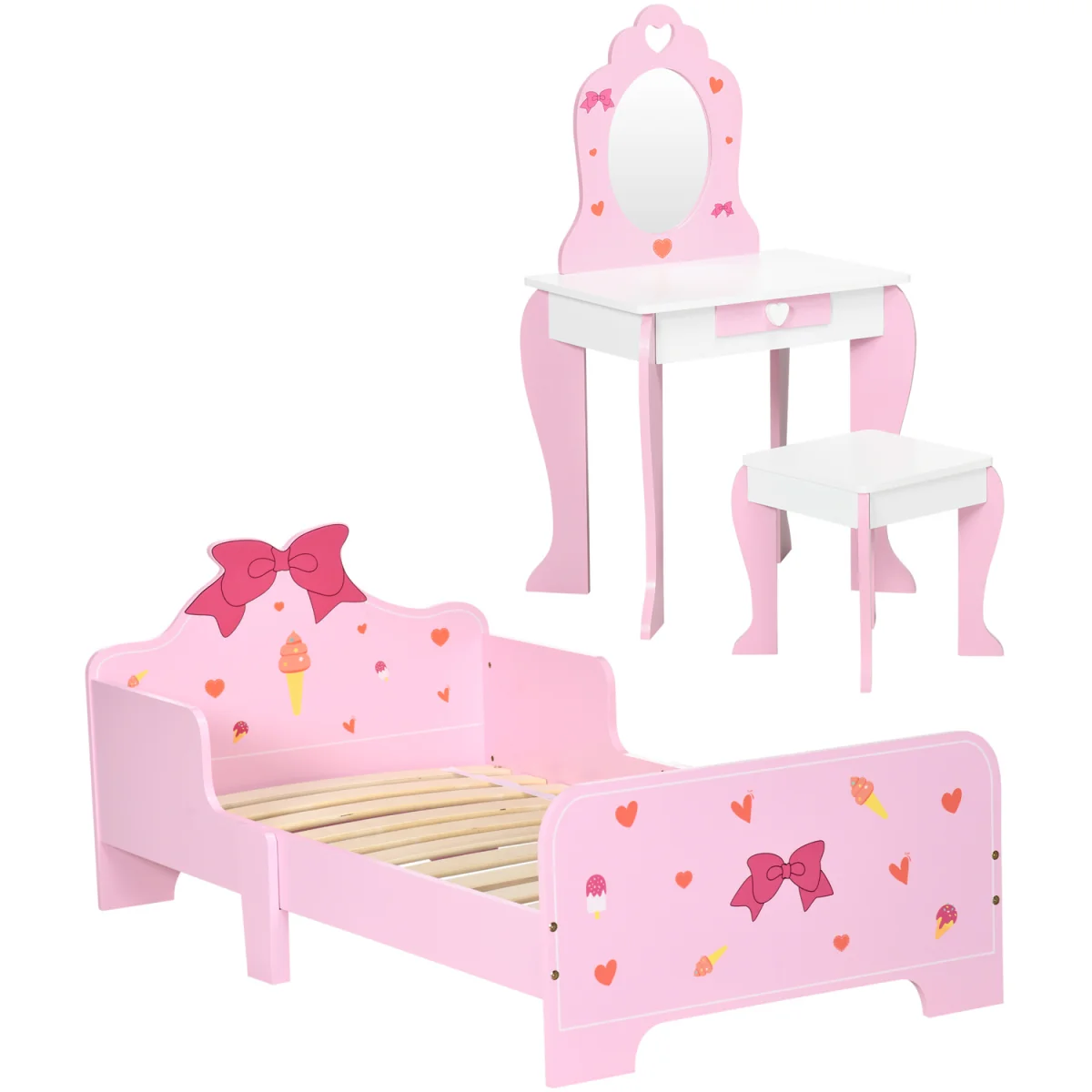 ZONEKIZ 3PCs Kids Bedroom Furniture Set Princess Themed for Ages 3-6 Pink - Pink – image 3