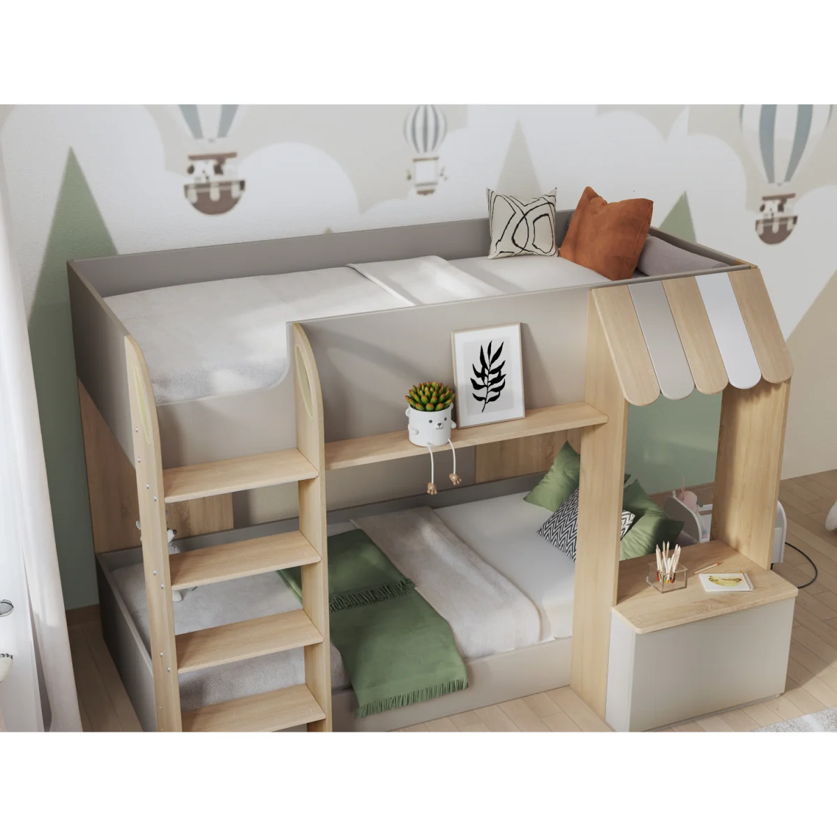 Babyfair Shop-Front Bunk Bed with Desk, Storage Shelves & Ladder - White – image 6