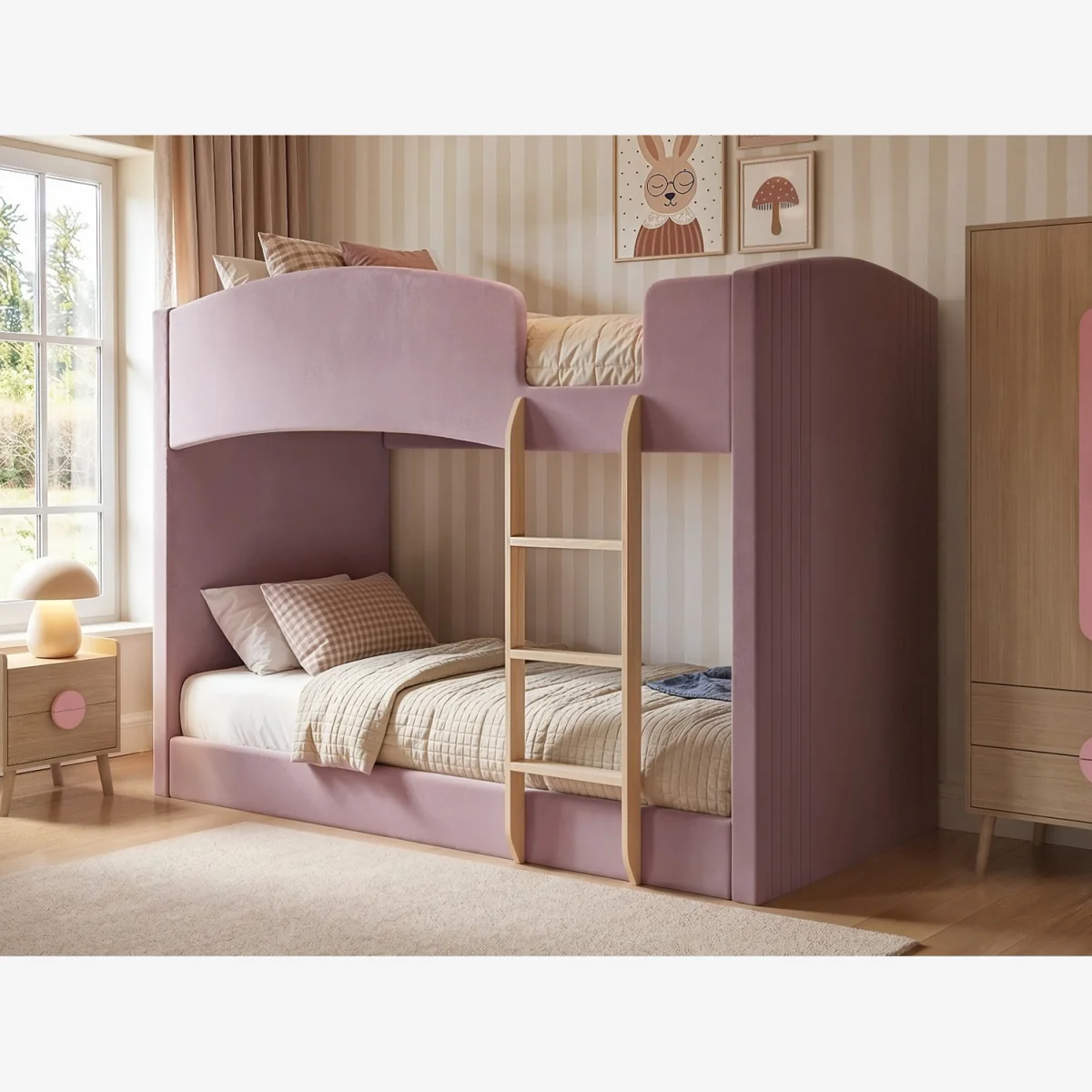 Zoey Upholstered Bunk Bed - Pink