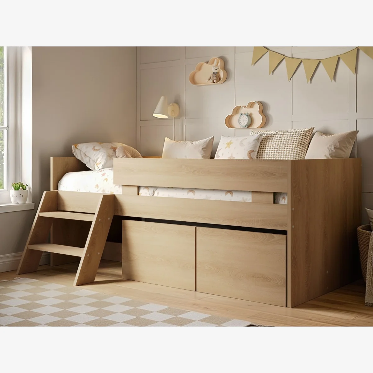 Logan Single Storage Low Sleeper Bed - Oak