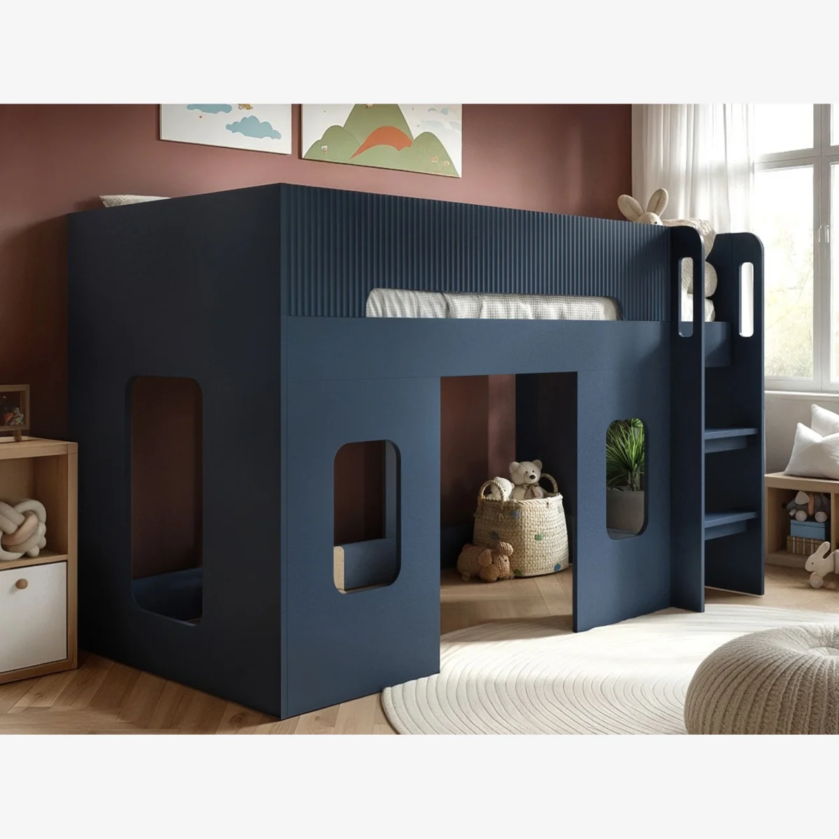 Lino Playhouse Mid Sleeper Bed - Blue