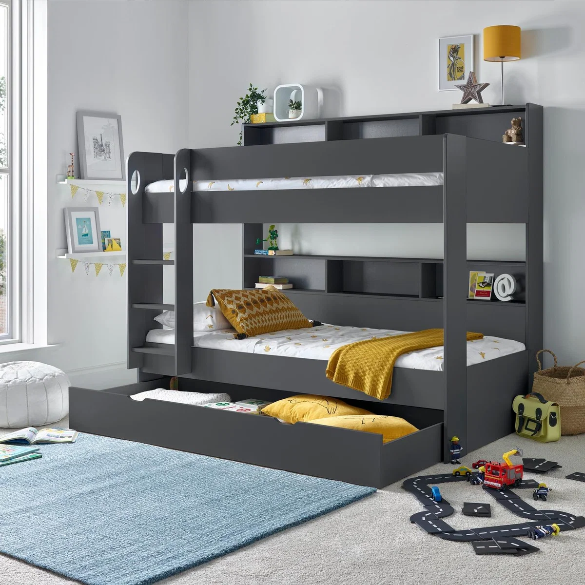 Olly Onyx Grey Storage Bunk Bed - Grey / Bunk and Spring Mattresses / No Drawer