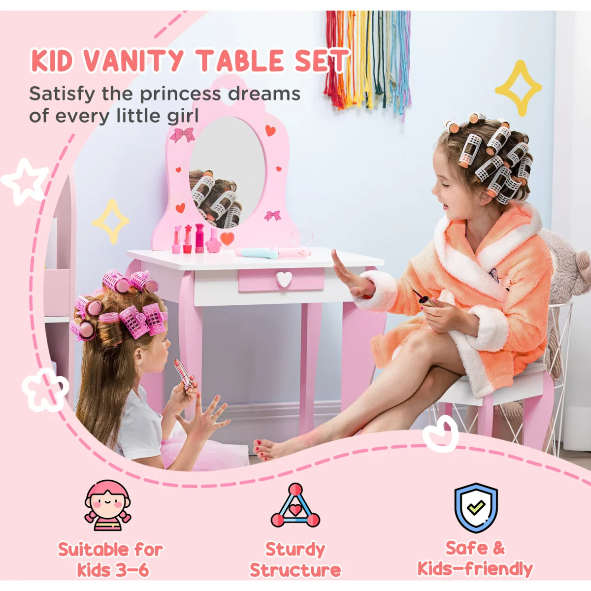 ZONEKIZ 4PCs Kids Bedroom Furniture Set with Bed Toy Box Bench for 3-6 Pink - Pink – image 5