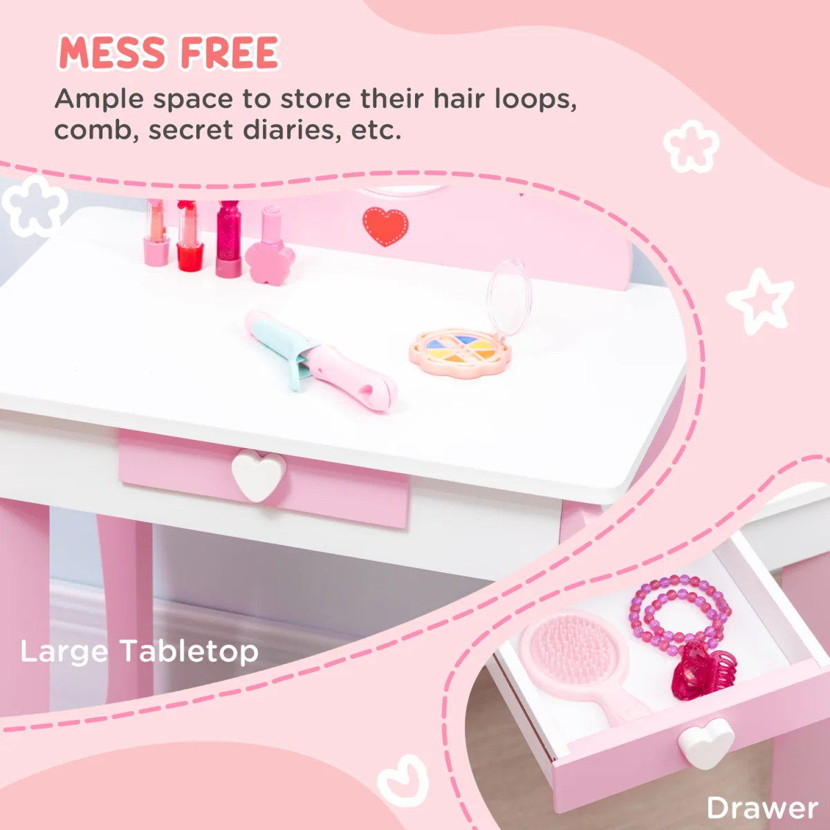 ZONEKIZ 4PCs Kids Bedroom Furniture Set with Bed Toy Box Bench for 3-6 Pink - Pink – image 6