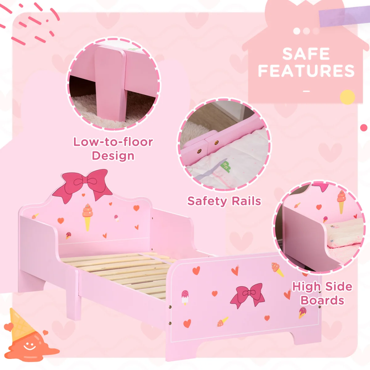 ZONEKIZ 4PCs Kids Bedroom Furniture Set with Bed Toy Box Bench for 3-6 Pink - Pink – image 8