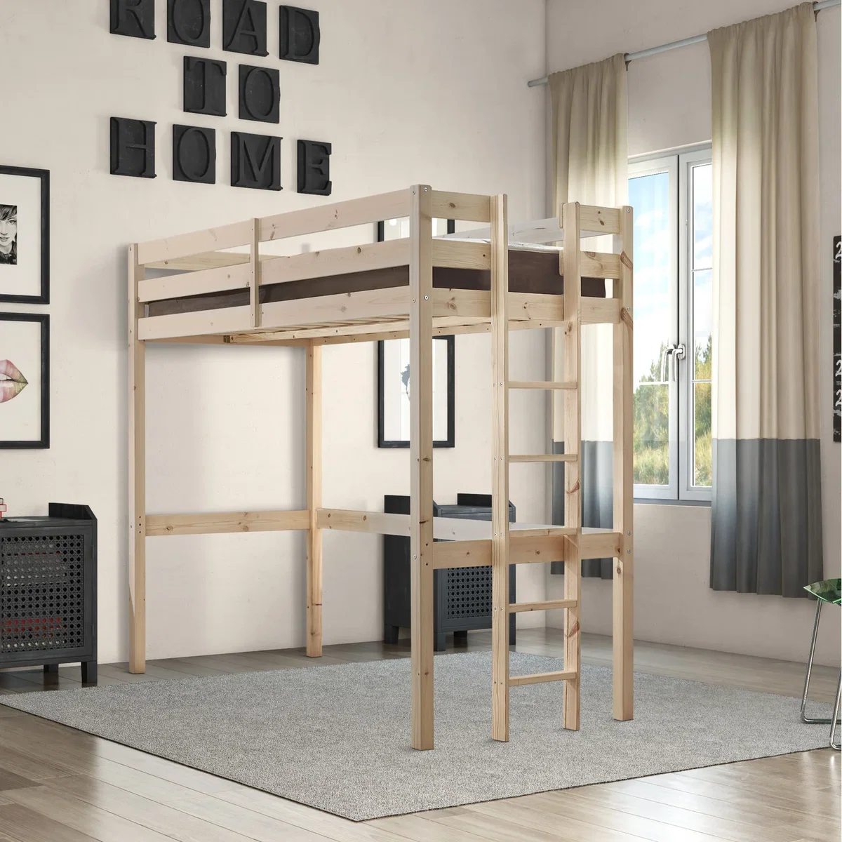 Memphis Heavy Duty SIngle High Sleeper Pine Bunk Bed - Natural – image 1
