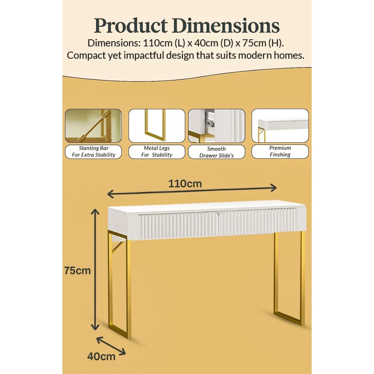 Writing Desk Vanity Console - White – image 3