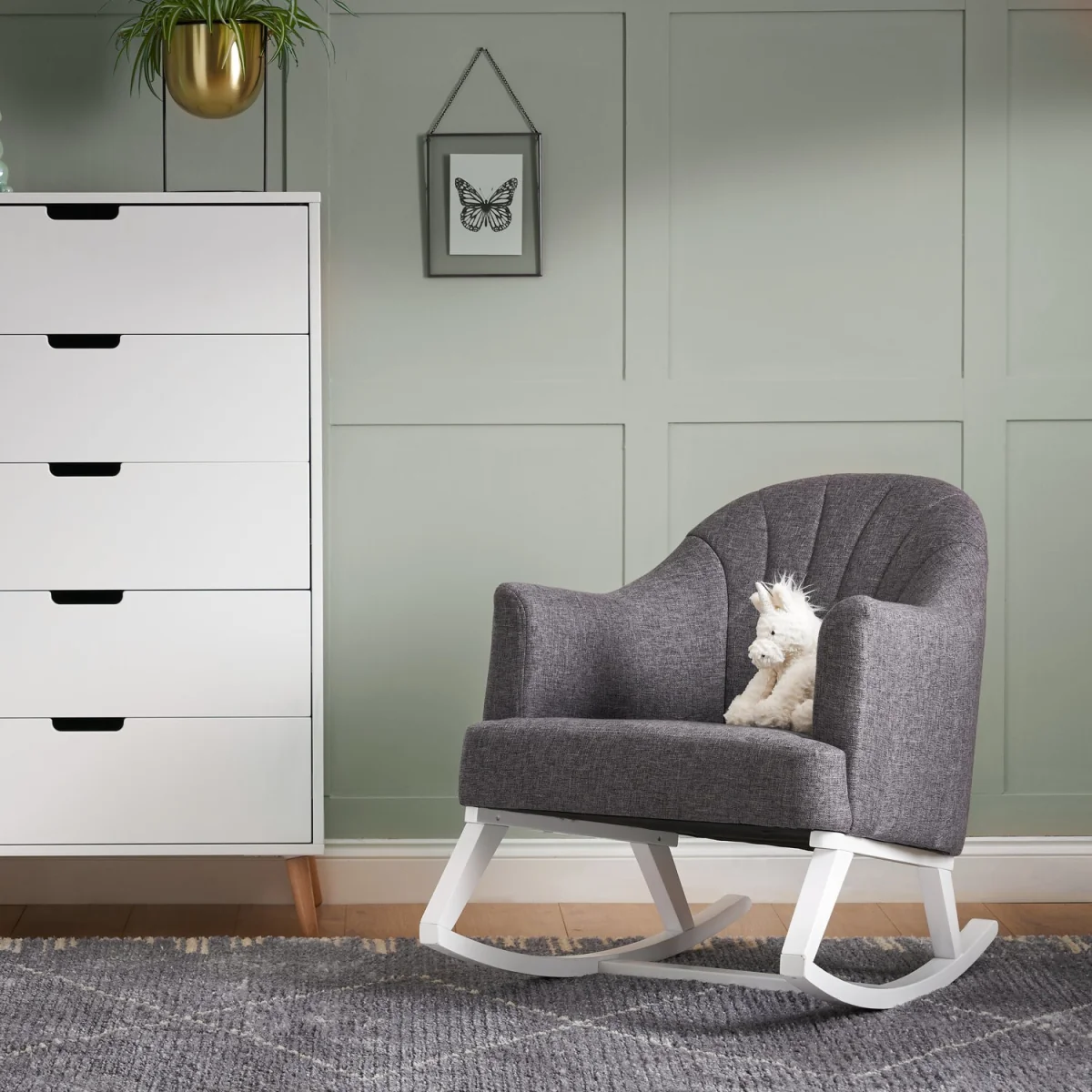 Grey Fabric Round Back Rocking Chair - Obaby – image 1