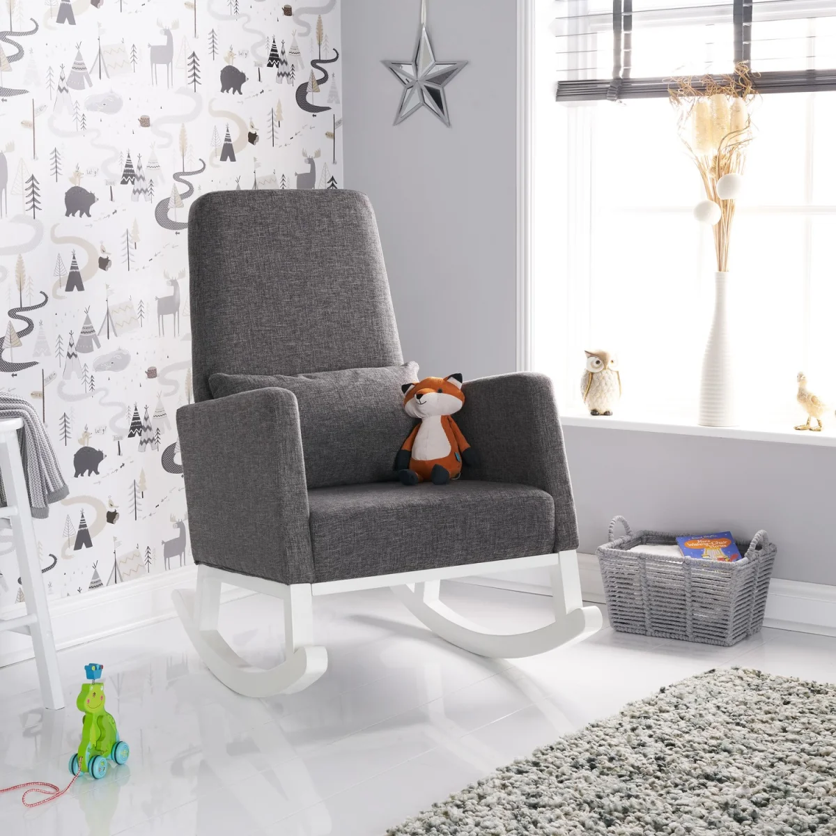 Grey Fabric High Back Rocking Chair - Obaby – image 2