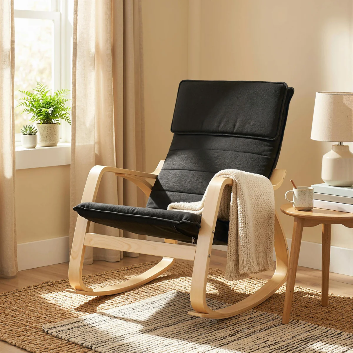 HOMCOM Comfortable Relax Rocking Chair with High Back - Black – image 2
