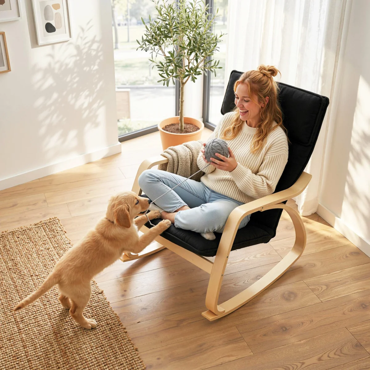 HOMCOM Comfortable Relax Rocking Chair with High Back - Black – image 4