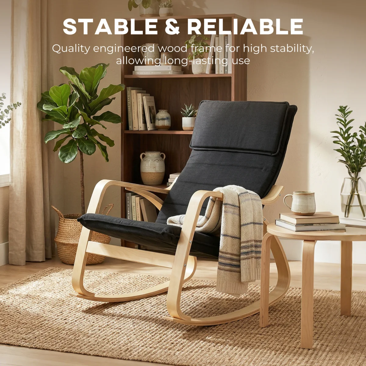 HOMCOM Comfortable Relax Rocking Chair with High Back - Black – image 5