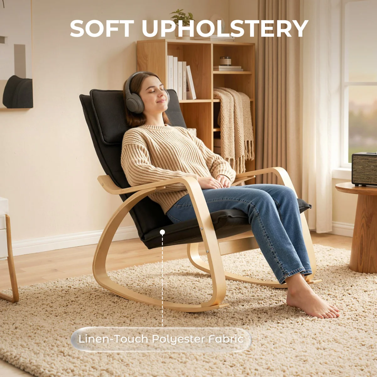 HOMCOM Comfortable Relax Rocking Chair with High Back - Black – image 6