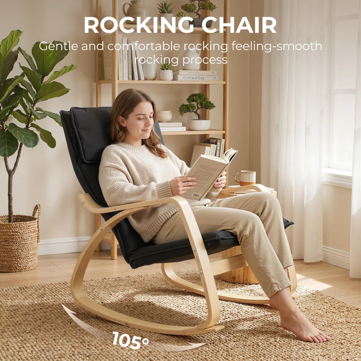 HOMCOM Comfortable Relax Rocking Chair with High Back - Black – image 7