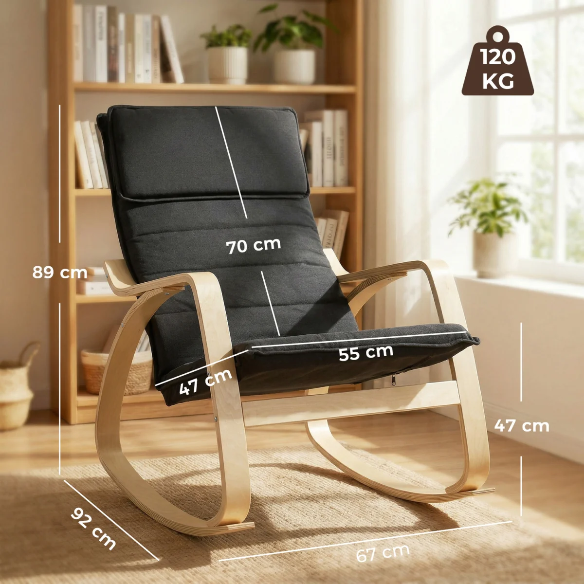 HOMCOM Comfortable Relax Rocking Chair with High Back - Black – image 8