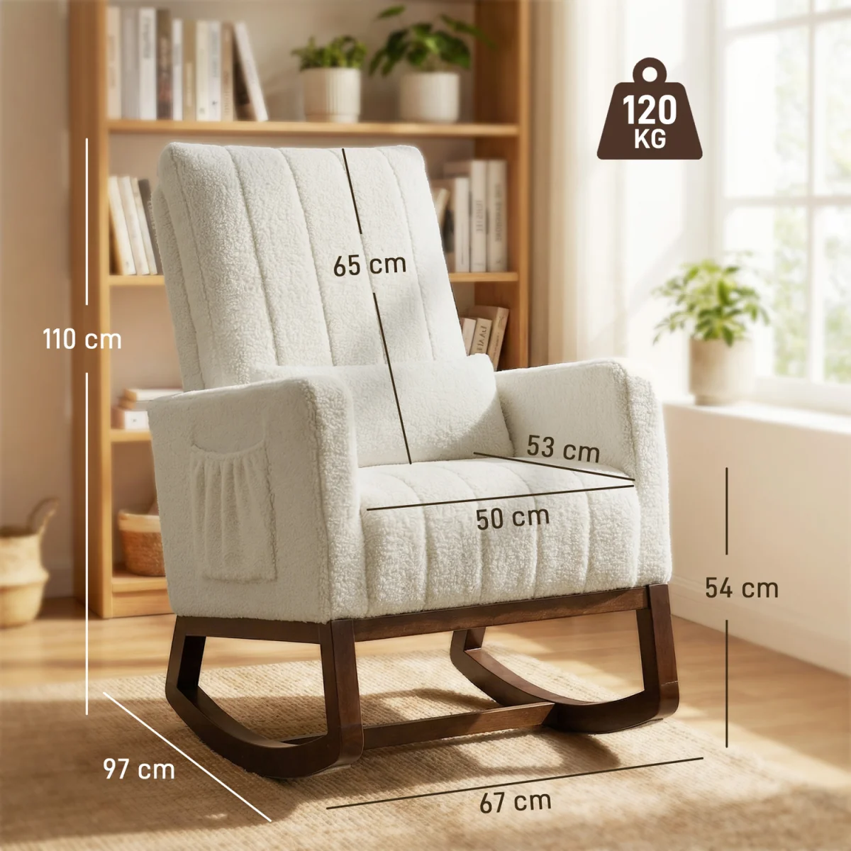 HOMCOM Rocking Chair for Adults, Lounge Rocker w/ Lumbar Pillow, Cream White - Cream – image 2