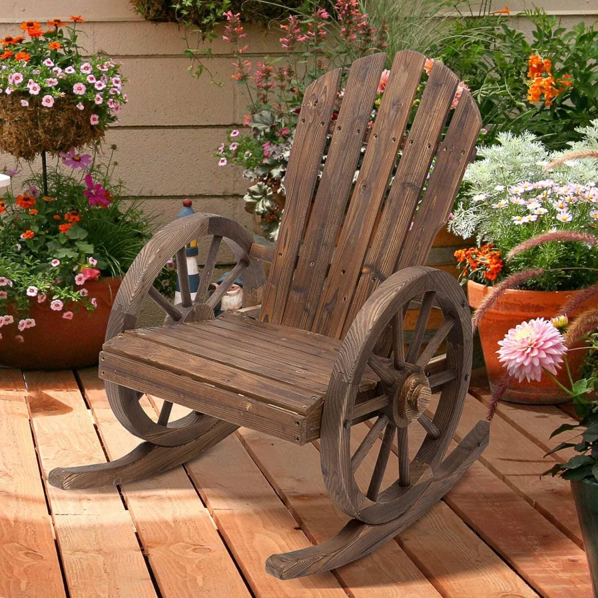 Bamo Set of 2 Dark Wood Adirondack Rocking Chairs. – image 4
